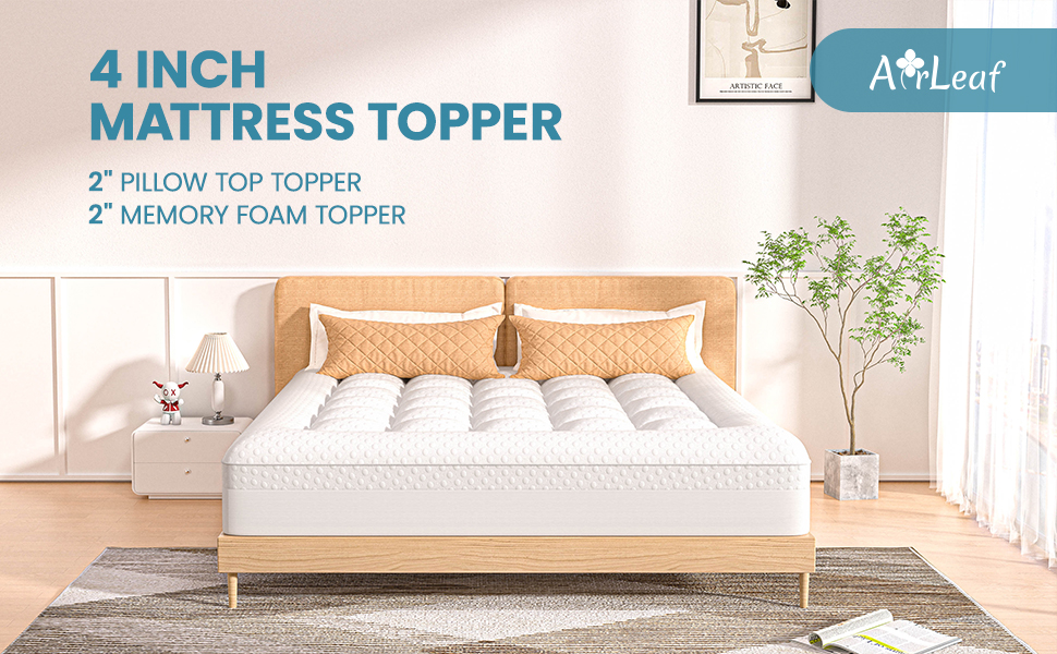 AprLeaf Mattress Topper King Size Bed 4 Inch Dual Layer, 2 Inch Cooling