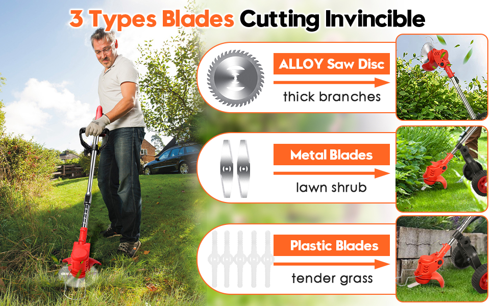 Electric Weed Eater Cordless Weed Wacker Battery Powered 3in1 Brush Cutter Grass