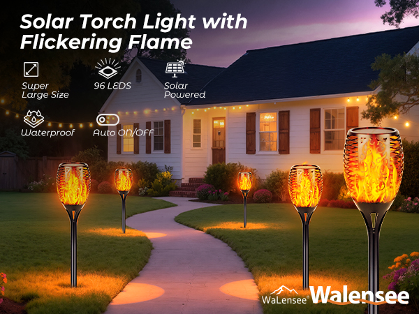 Walensee Solar Tiki Torches with Flickering Flame,96 LED