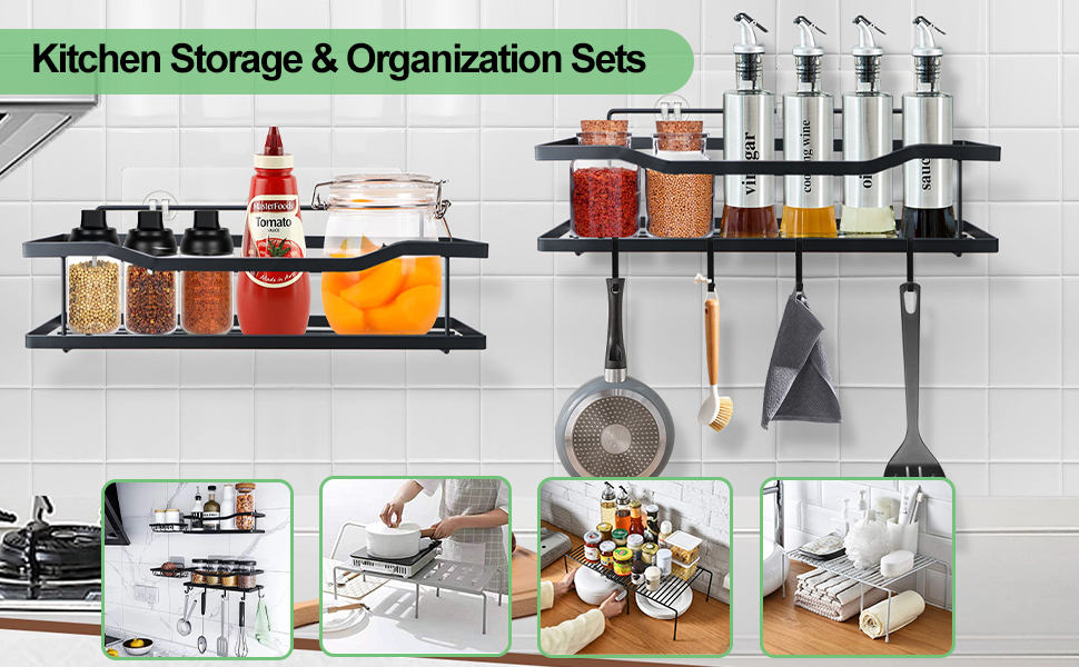URbazaar Expandable Storage Rack, Set of 2 Kitchen Countertop Organizer Shelf