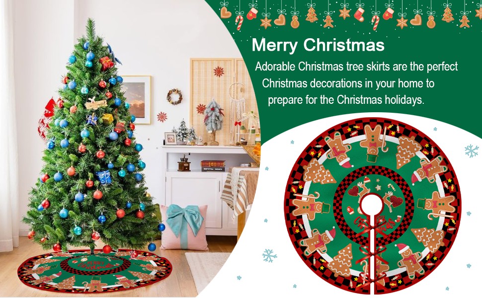 Merry Christmas Tree Skirt Black Red Buffalo Plaid