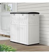 DWVO 66 Gallon Double-Bin Outdoor Trash Can, Waterproof Resin Garbage Can with Tiered Lid and Dri...