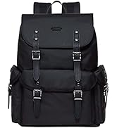 KAUKKO Vintage Casual polyster and Leather Rucksack Backpack(03-LEATHER BLACK)