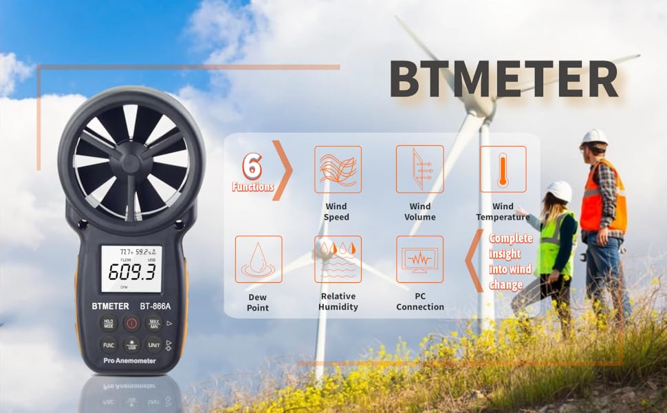 BTMETER BT866A Pro Handheld HVAC Anemometer for CFM Air Flow, Wind