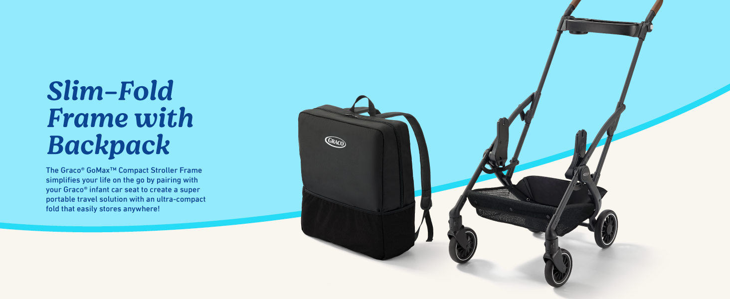Graco GoMax Travel System asiento infantil de coche delgado marco mochila compacta portátil fácil almacenamiento