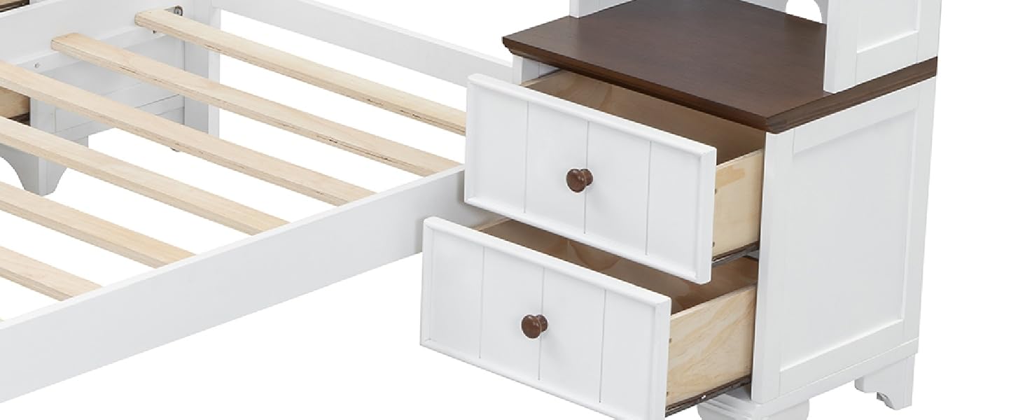 Merax Twin Size Solid Wood Bed, Retro Platform Bed Frame