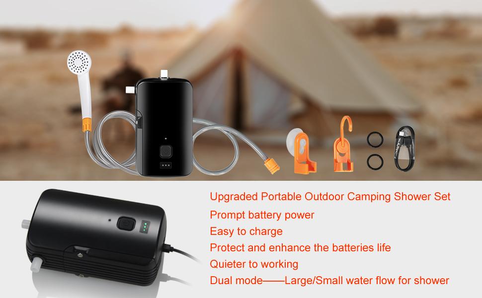 Portable Camping Shower Set, IPX6 Waterproof Builtin 4400mAh USB