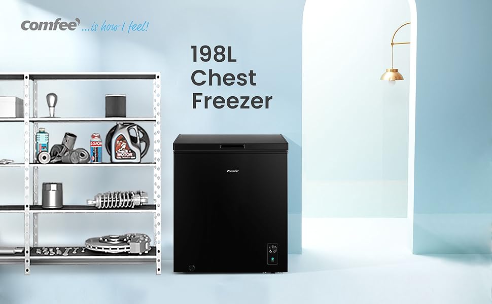 COMFEE' RCC199BL1(E) 198L Freestanding Black Chest Freezer with