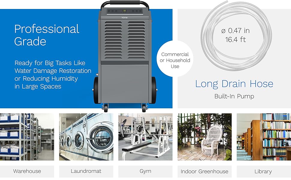 hOmeLabs Commercial Grade 140 Pint Dehumidifier BuiltIn