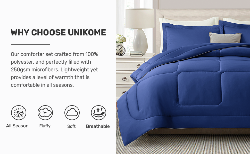 UNIKOME King Size Comforter Set 3Piece Set 250gsm All