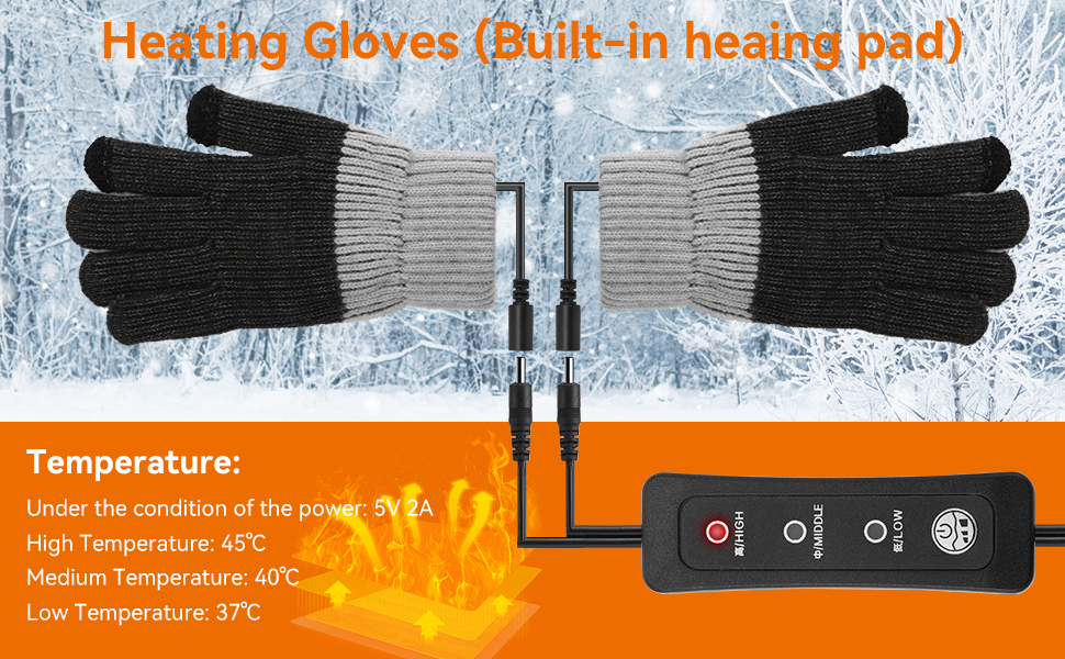 QUUREN USB Heated Gloves, Winter Full Fingers Knitted