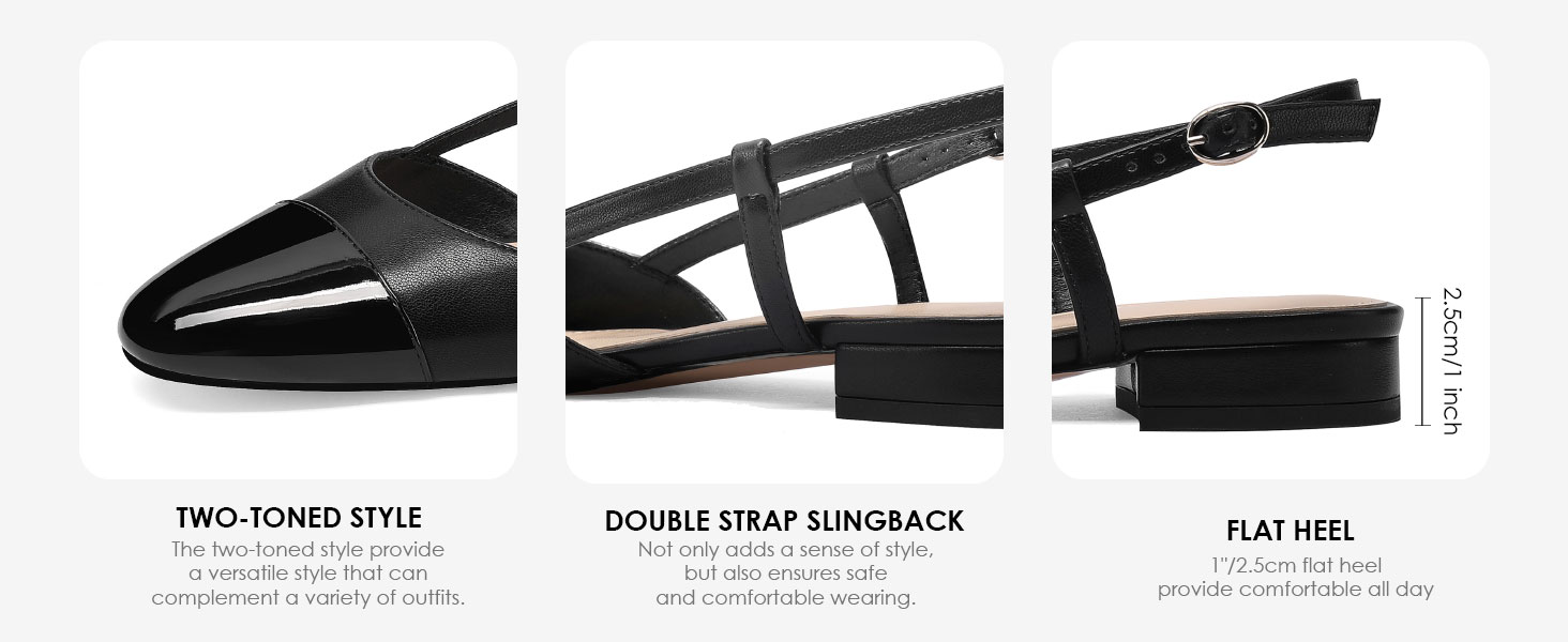 Vaslemuse Women Slingabck Flats Double Strap Block Low Heel