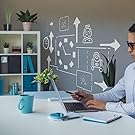 A focused professional making use of AI productivity tools