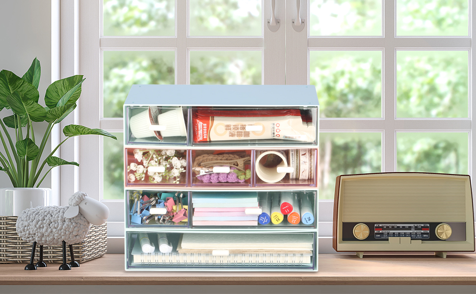 UNMOONY Stackable Plastic Desktop Organizer with 8 Drawers