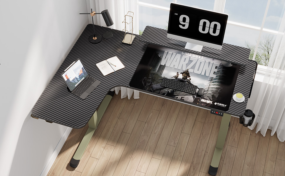 L Shaped Electric Height Adjustable Standing Desk Keyboard