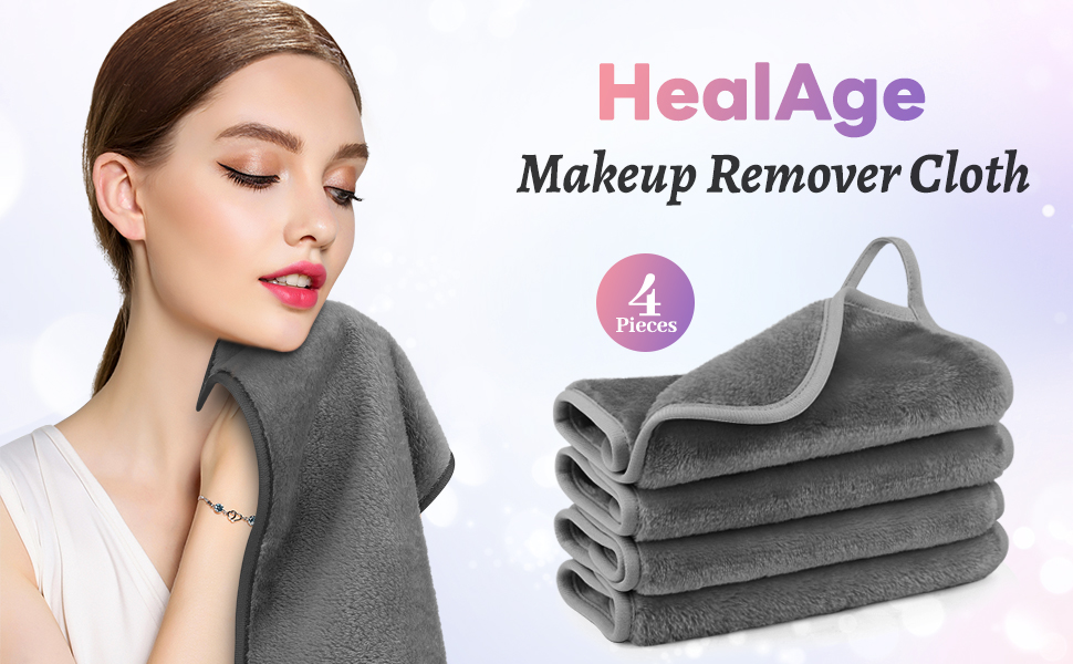 HealAge 13x7Inch Makeup Remover Cloth, 4 Pack Reusable
