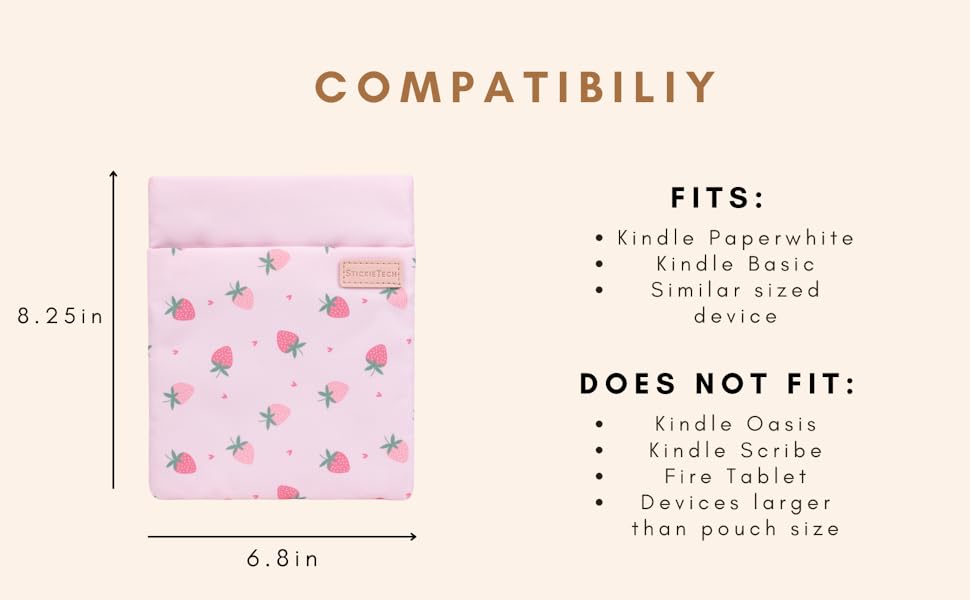 StickieTech Kindle Sleeve Pouch | Water-Resistant Material | Compatible with Kin... 12 stickietech strawberry fields kindle ereader pouch case sleeve ebook