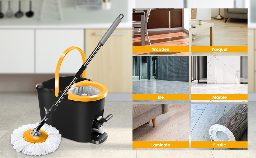 OZD Spin Mop and Bucket with Wringer Set, 360°Spinning Mop and Bucket