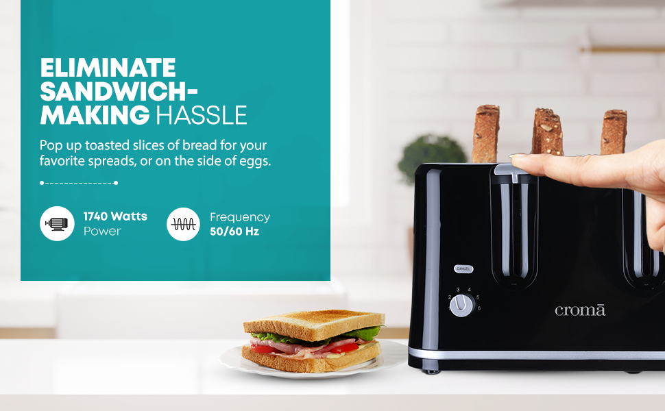 Buy Croma 1740 Watt 4 Slice Toaster (CRSKAG002sTS4S, Black) Online at