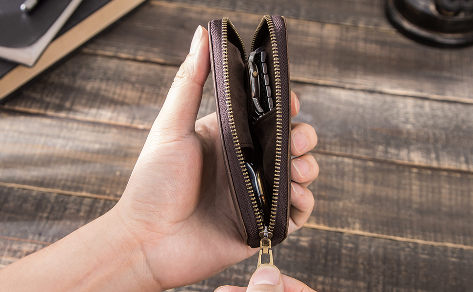 Contacts Genuine Leather Travel Watch Case Organizer Jewelry Watch