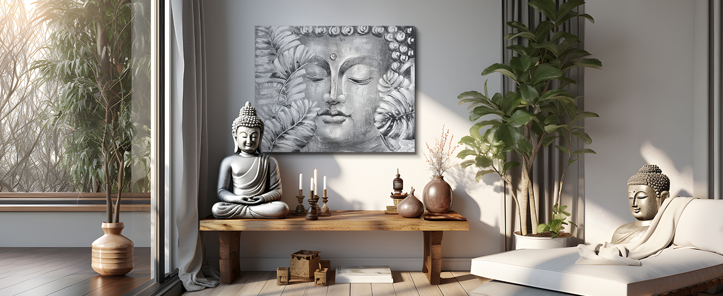 lamplig 32"x40" Large Buddha Zen Wall Art Grey Buddhism Statue Canvas Picture with