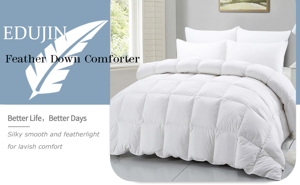EDUJIN Lightweight Queen Size Feathers Down Comforter Duvet