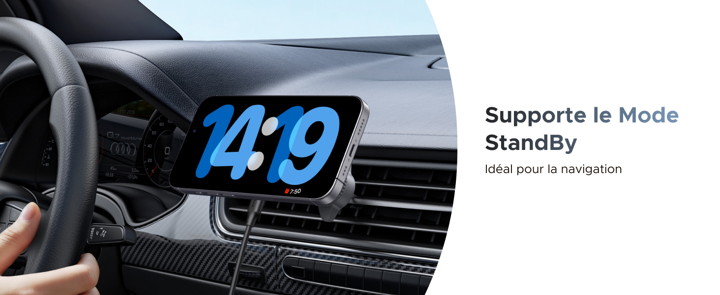 Le texte indique « SURGING iE MODE Standby ». Affichage du tableau de bord montrant les éléments de l'interface numérique en éclairage bleu sur fond sombre.