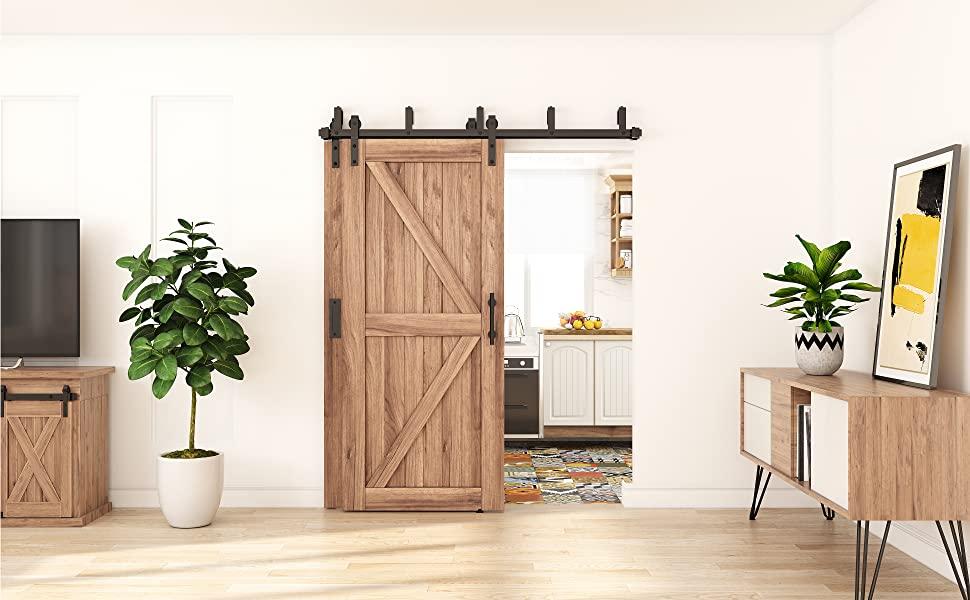 ZEKOO 11 FT Bypass Sliding Barn Door Hardware Kit Double Track Bypass