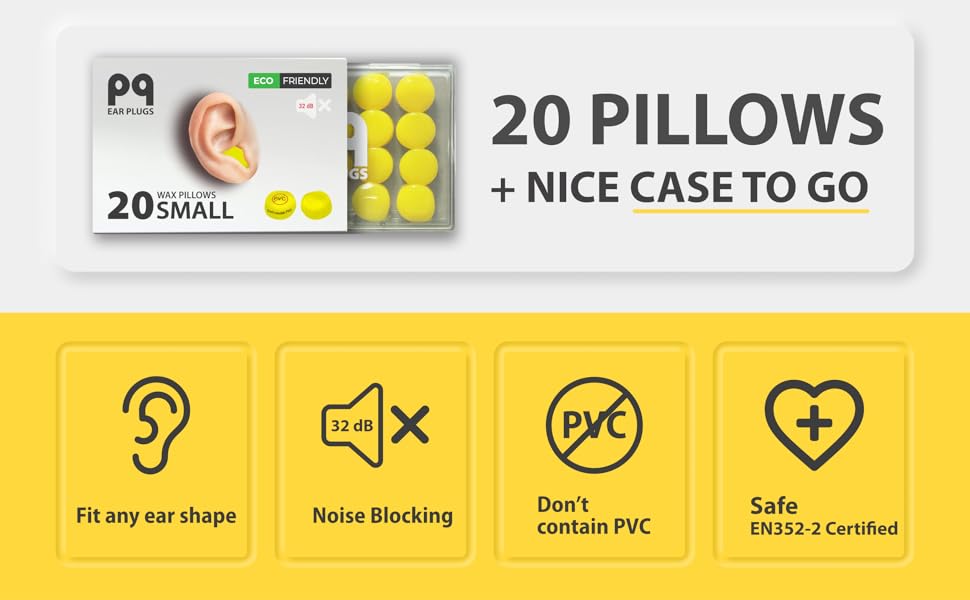 PQ Small Ear Plugs for Sleep 20 Wax Earplugs for Sleeping and