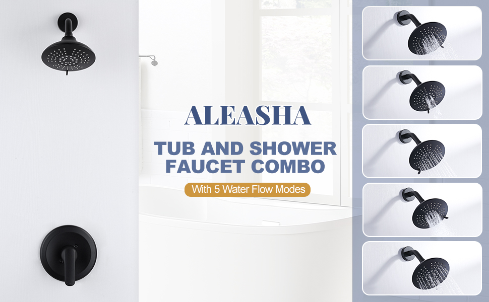 Shower Head Set with Valve ALEASHA Black Shower Faucet Set with 6Inch