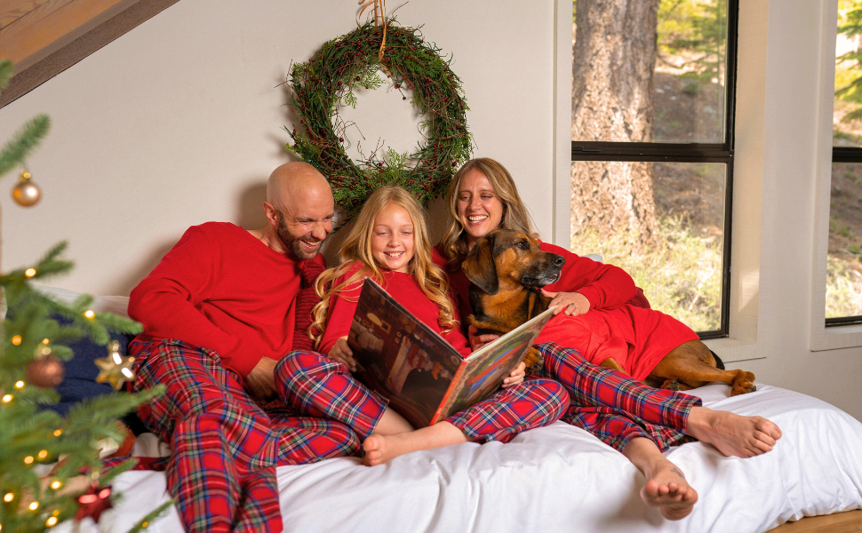 family in matching pjs