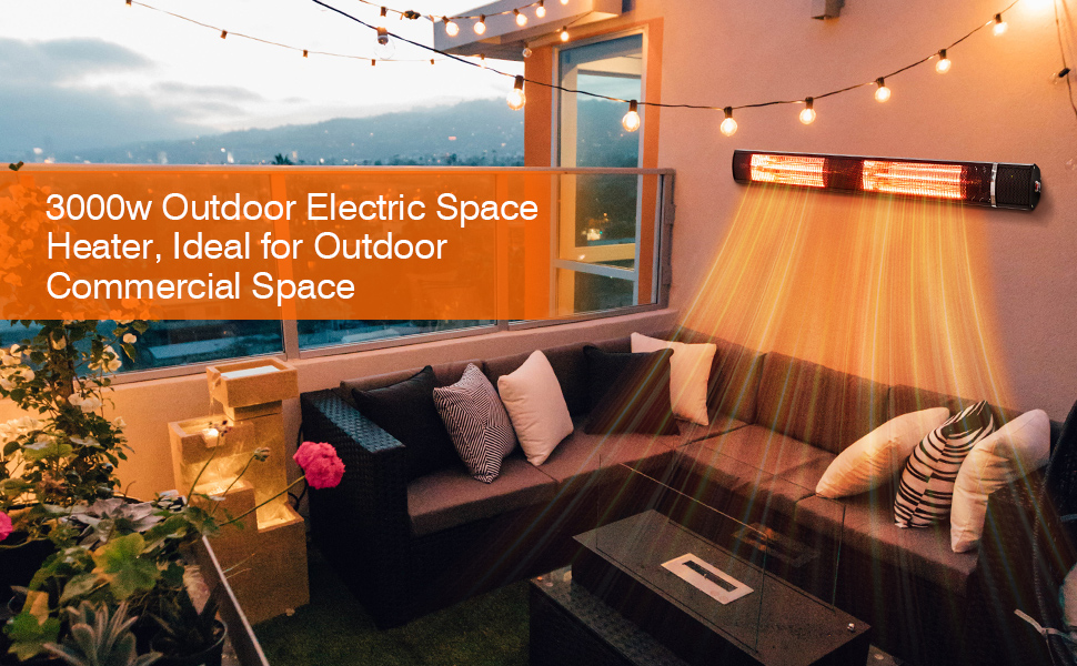 Nichro 3000W Outdoor Patio Heater, WallMounted Infrared Electric Heater with Remote
