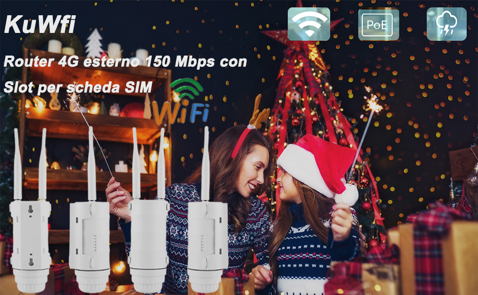 KuWFi Router 4G Esterno LTE 150Mbps Con Slot Compatibile con Scheda SIM