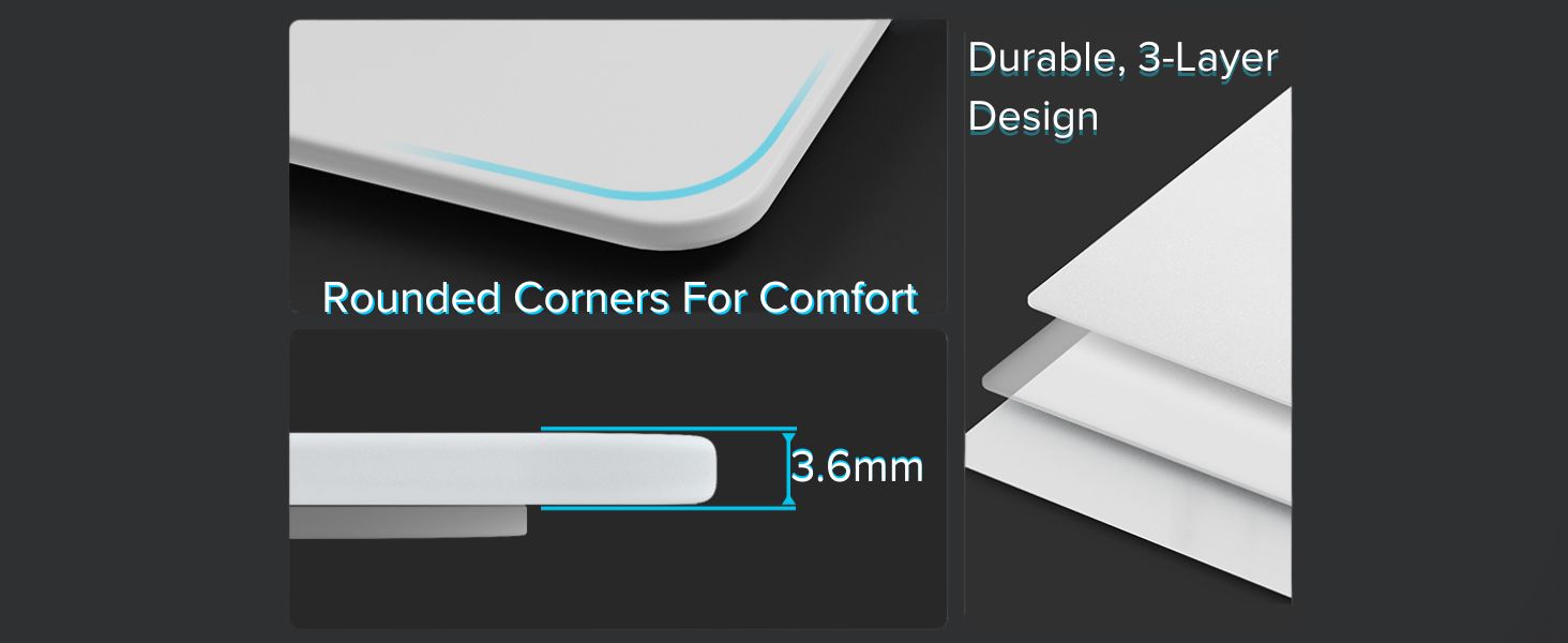 design features including rounded corners, height and 3 layer design