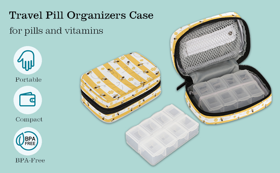 Cute Bee Pill Case Yellow Pill Travel Organizer 7 Day