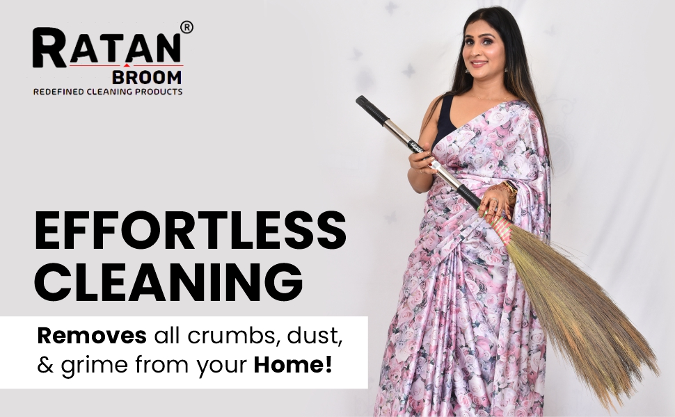 RATAN BROOM RBSTL Phool Jhadu Natural Garo Hill Grass with 49.5cm