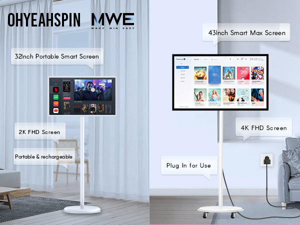 Amazon.com: 24 Inch Portable TV on Wheels, MWE 2K Smart