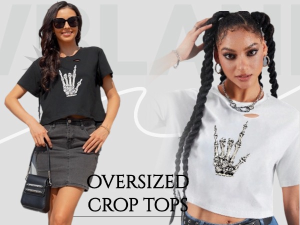 vblane Graphic Oversized Crop Tops for Women Loose Cropped