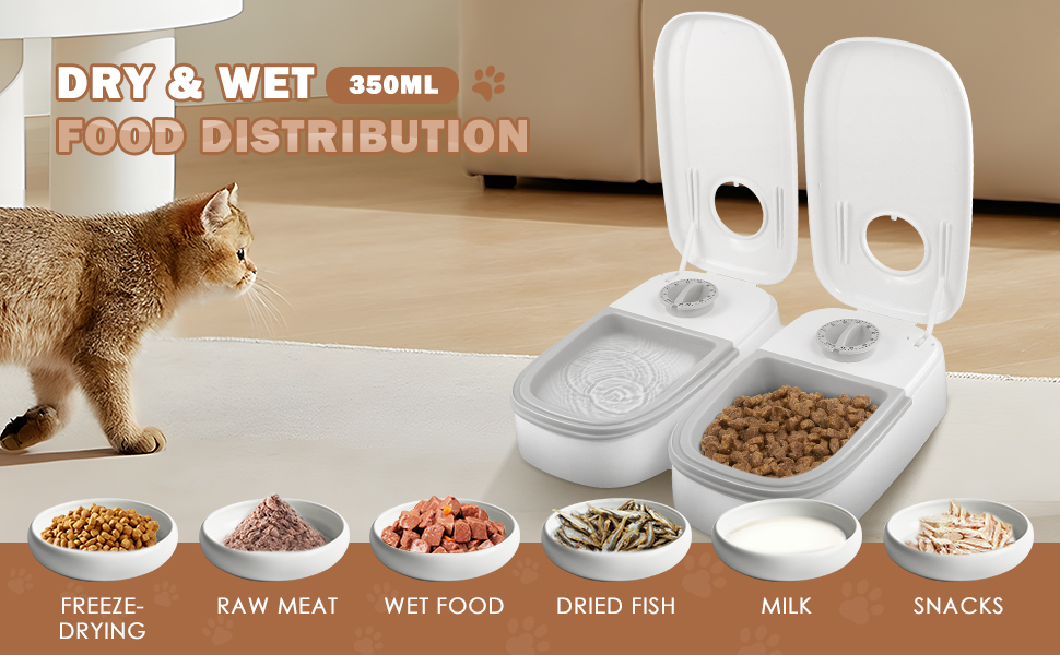 Automatic cat feeder 2 Pcs, 350ml Electronic Timed Dry and Wet Food Dispenser, 48Hour Timer