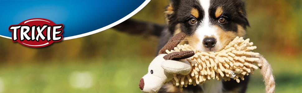 El texto dice «Imagen 7» y «TRIXIE». Se muestra la correa o la herramienta de adiestramiento de una mascota al aire libre con un perro moteado, mostrando varias posiciones y escenarios de uso.