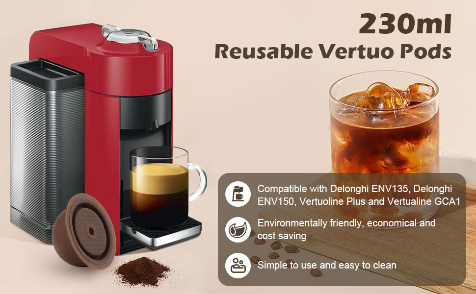 Reusable Vertuo Pods, 230ml Refillable Coffee with
