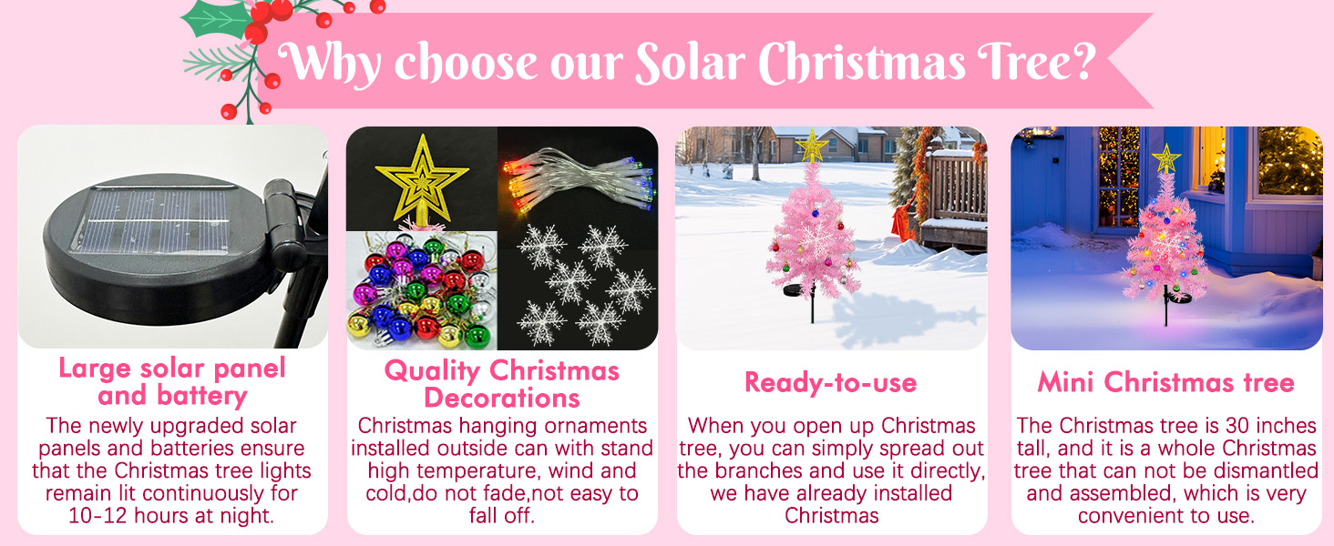 OurWarm 2pcs Pink Solar Christmas Trees Garden Stake Lights