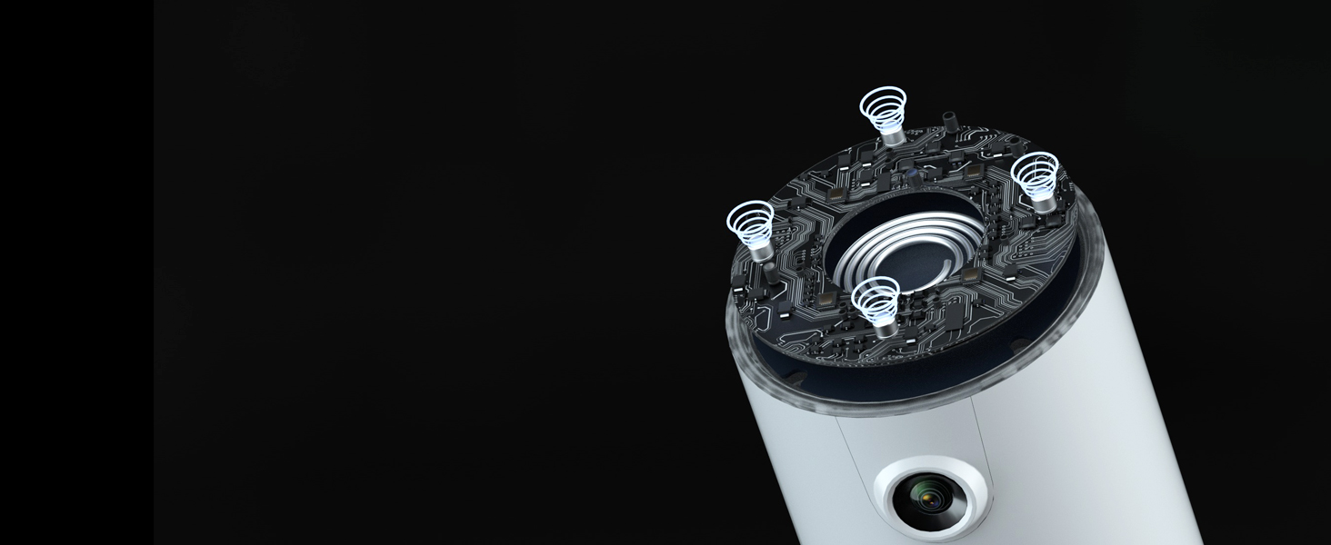 Close-up of a white cylindrical device with a black top featuring multiple small transparent cups and a camera lens.