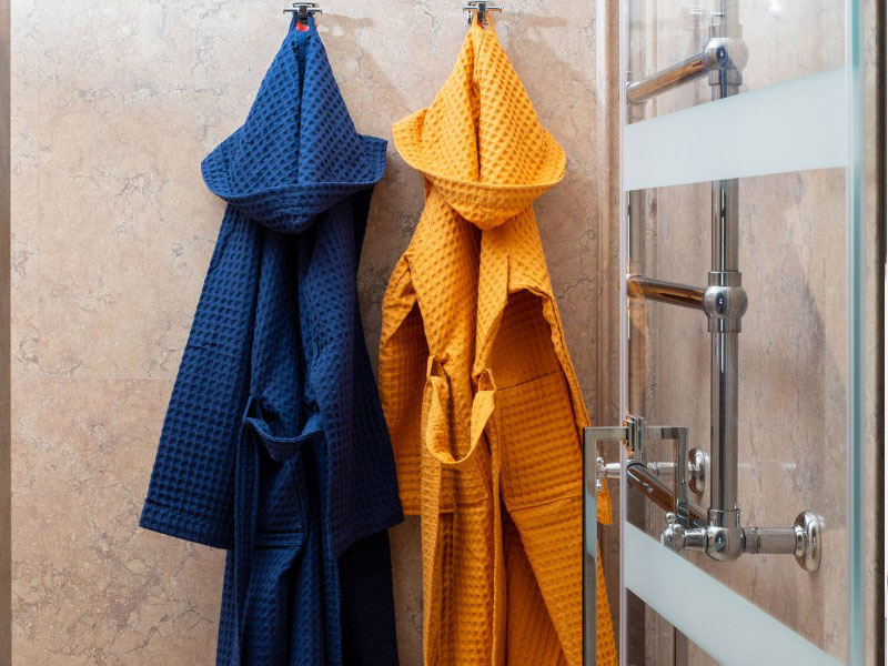 Accappatoio unisex nido d'ape,spugna,microfibra,cappuccio,cappuccio,cintura,tasche,bagno