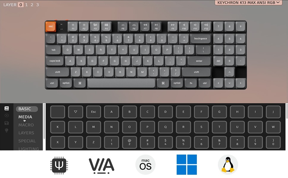Keychron K13 Max 赤軸 JIS QMK/VIA - RGB Keychron K13 Max QMK/VIA ワイヤレス カスタム・メカニカルKB