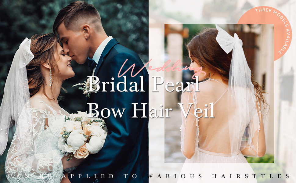 bridal white hair bow veil for wedding