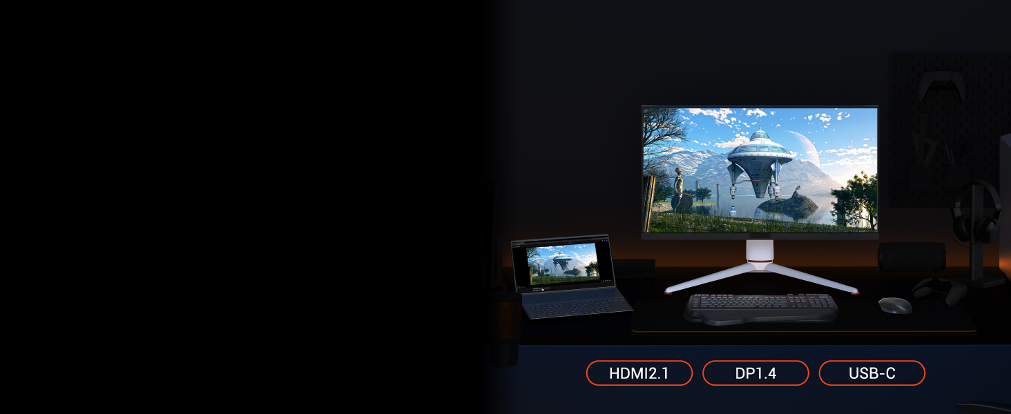 Shift through the built-in KVM (Keyboard, Video and Mouse) effortlessly among your devices.