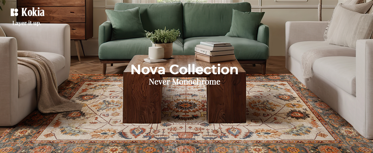 Kokia Living Room Area Rug Soft Washable NonSlip Low Pile