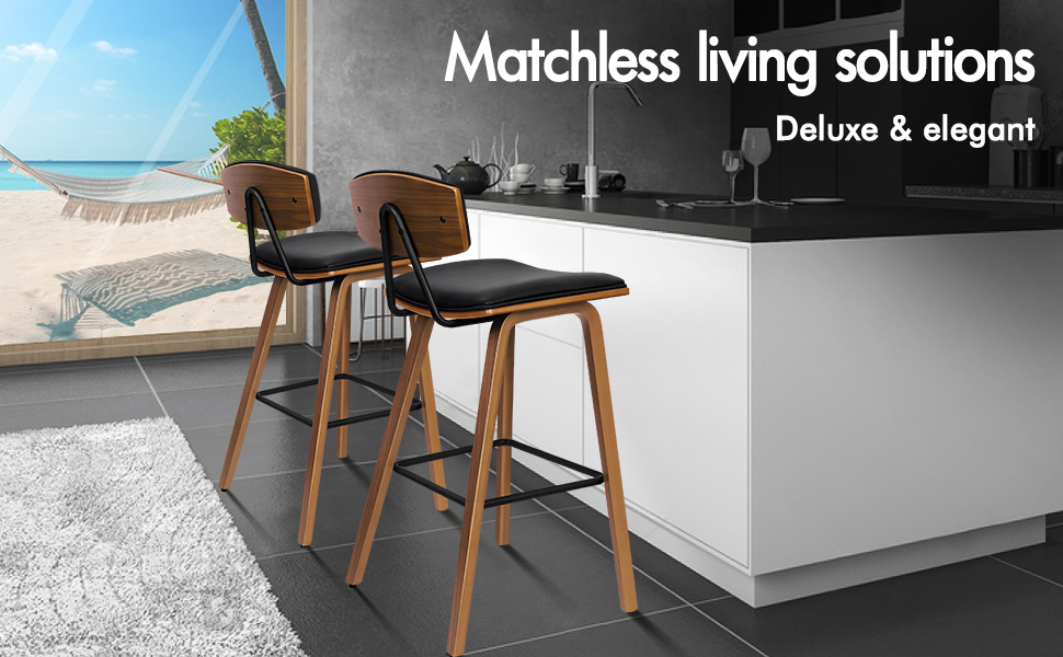 ALFORDSON Bar Stools 2X Wooden Counter Stool in 70cm Seat Height Black