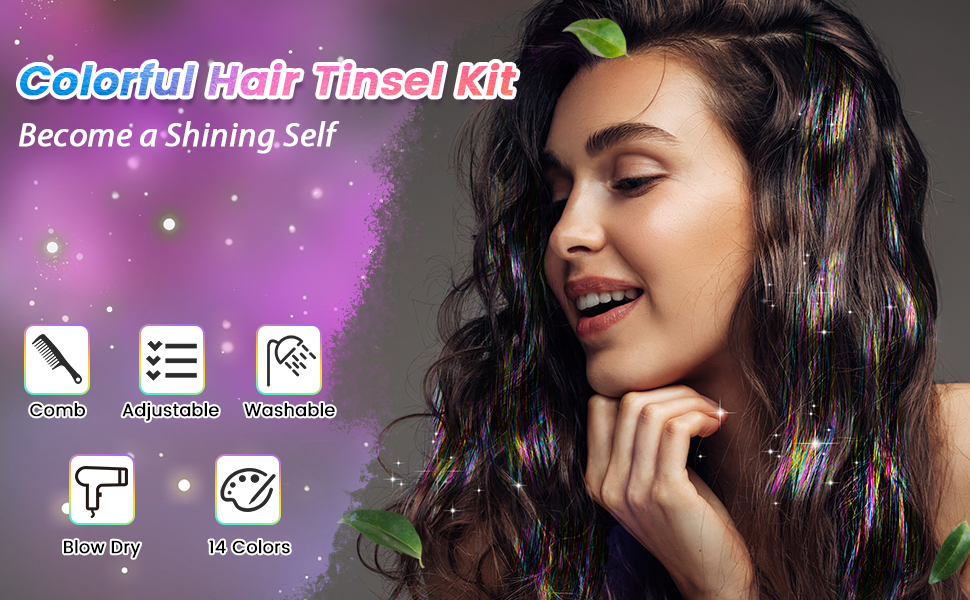 Topretty Hair Tinsel Kit 14 Colors Tinsel Hair Extensions